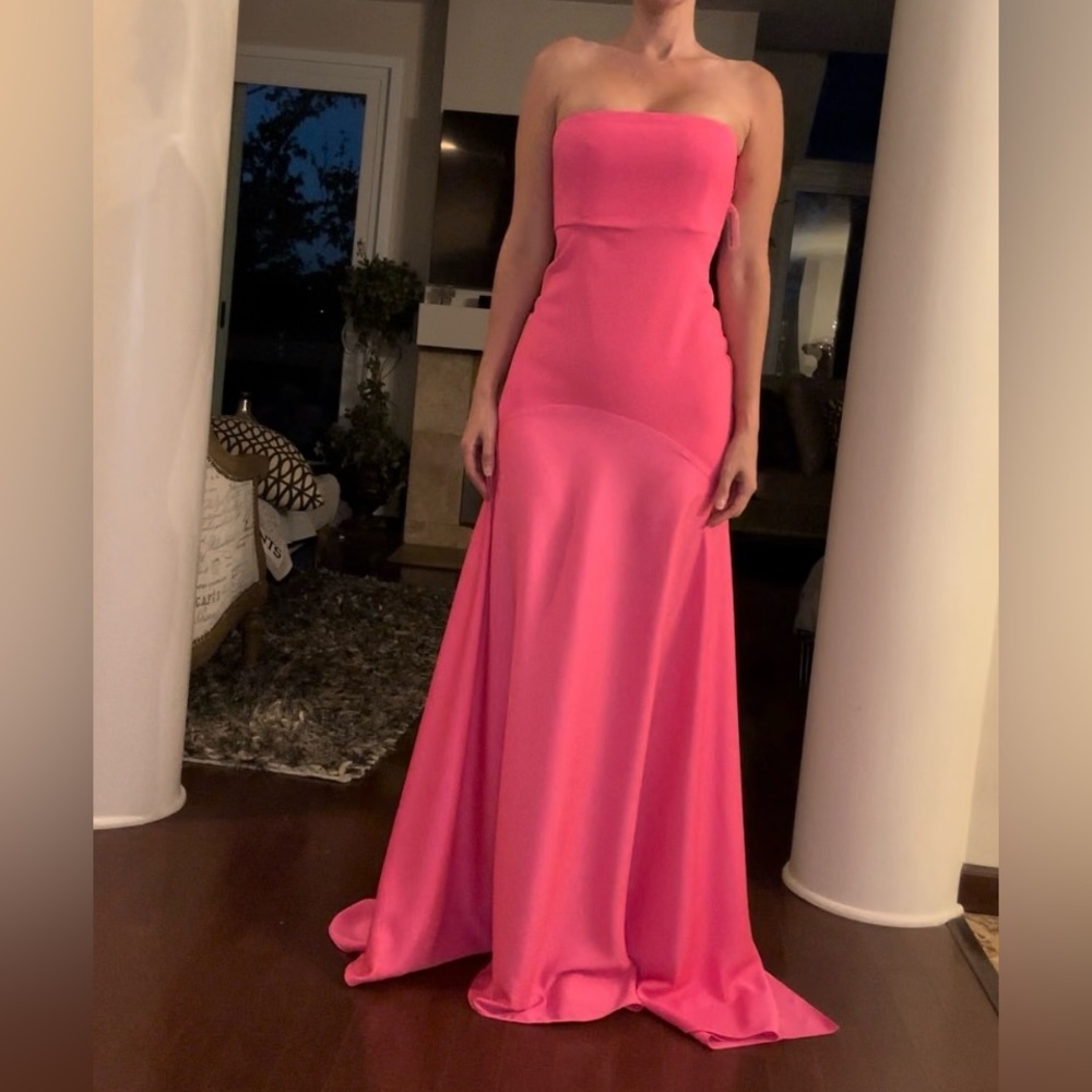 NWT Love Lola floor length neon pink tube top silky formal dress, S